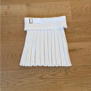 White Fox Mini Skirt Pleated Fold Over Waist Size S White